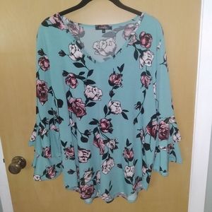 George Blue Floral Plus Size Blouse Size 2X